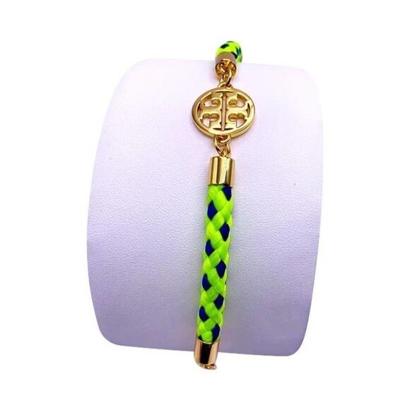 New Tory Burch Gold Logo, Green & Blue Rope Bracelet - Picture 3 of 10